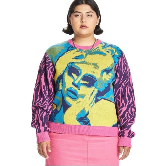 Teddy Fresh Sweaters - Teddy Fresh × Trixie Mattel Collab Portrait Sweater Pink Zebra Drag Queen 3XL